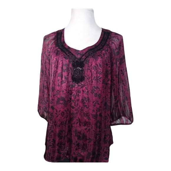 Sara Michelle Women's Raspberry and Black Blouse - Picture 1 of 4